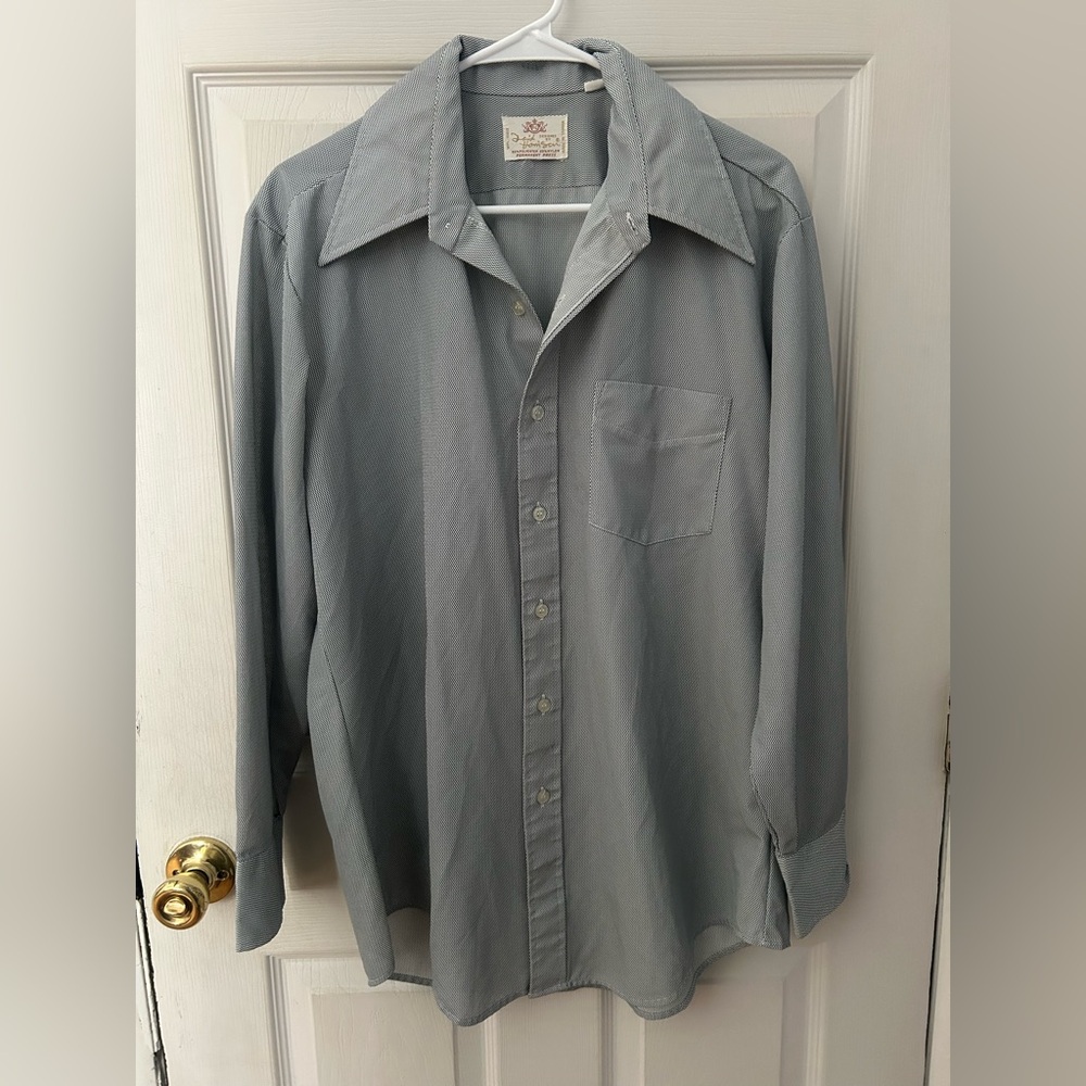 Vintage 70s David Harrison Pattern Shirt Navy Pointed Collar